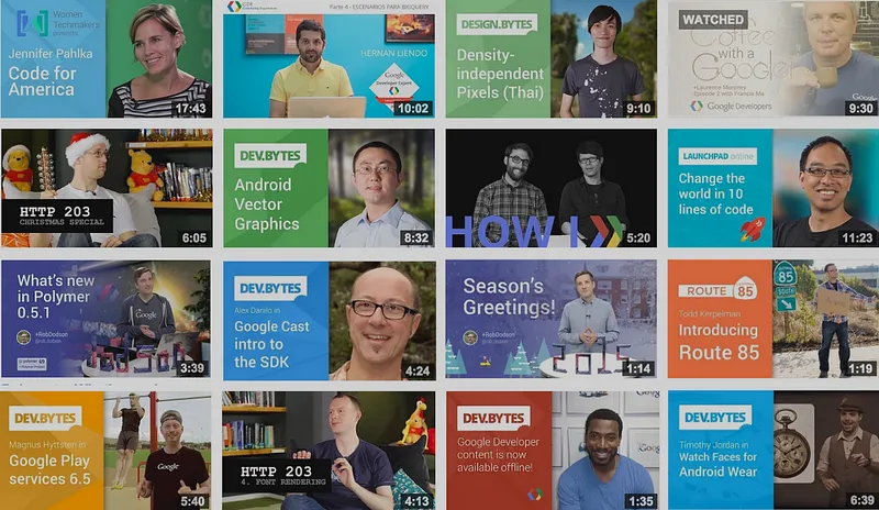 A selection of the video content created by the Google scalable Developer Advocacy team in 2014